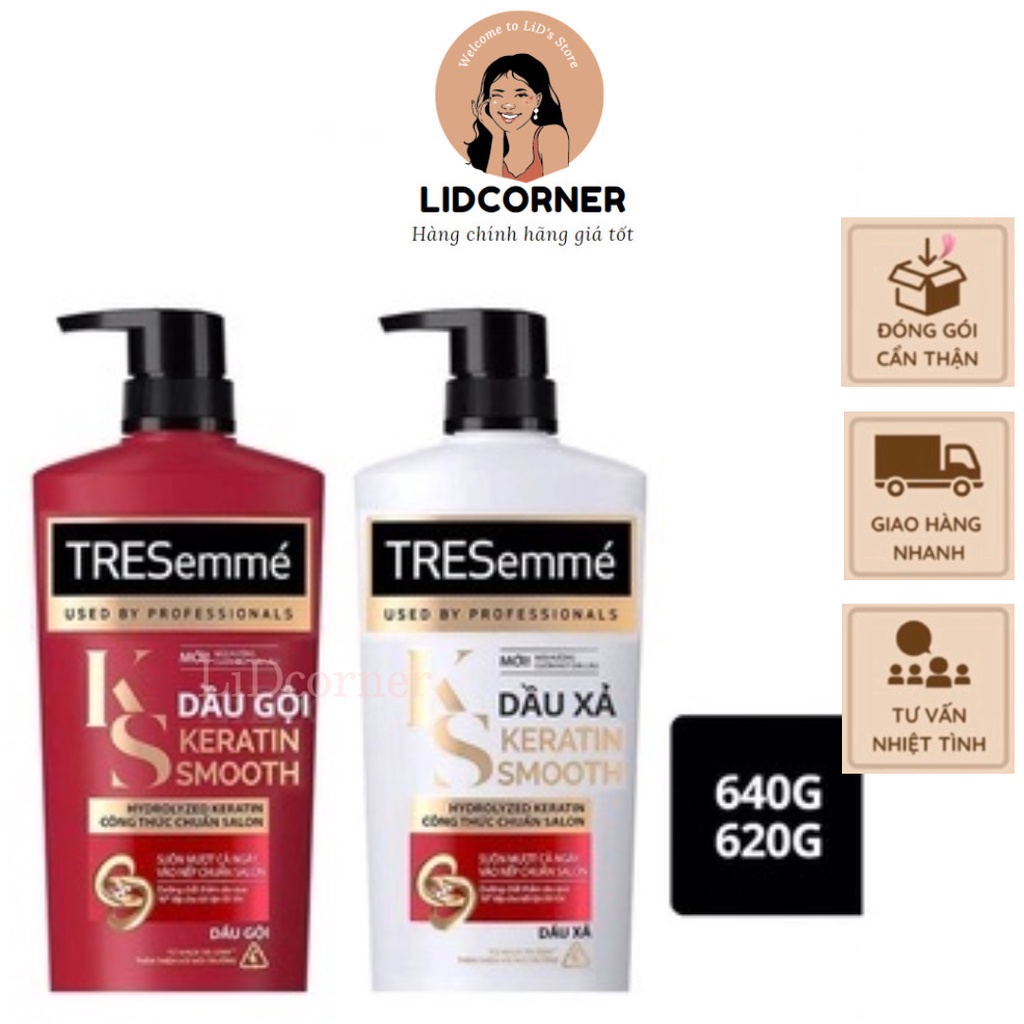 Combo Gội 640g, Xả 620g &amp; Ủ 180ml Tresemme Keratin Smooth Với Dầu Dưỡng Tóc Argan &amp; Keratin Vào Nếp Suôn Mượt