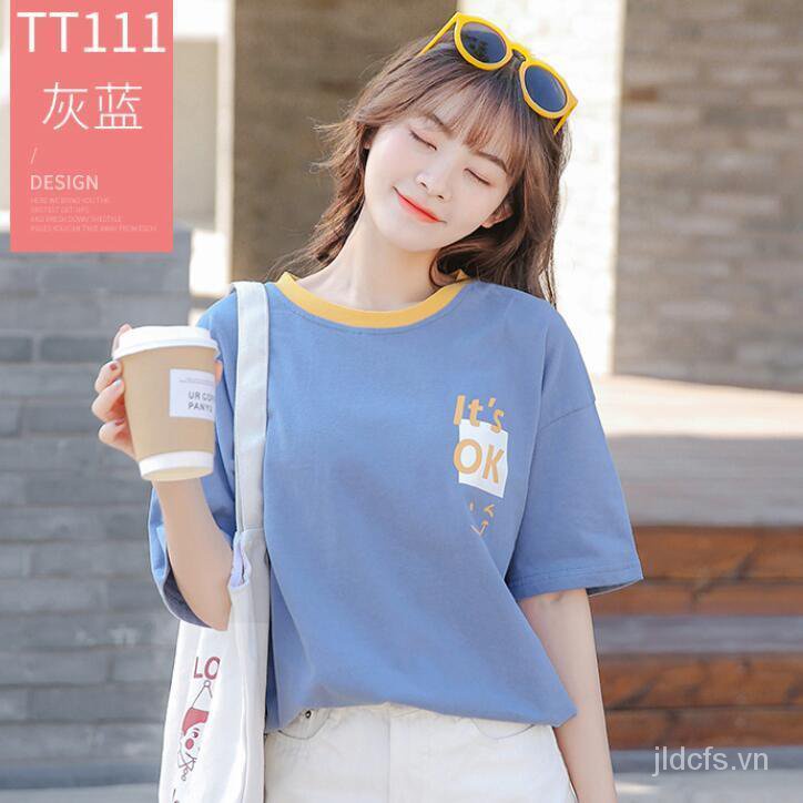 Áo thun cotton tay ngắn dáng rộng phong cách Hàn Quốc thời trang mùa hè mới cho nữ 2021