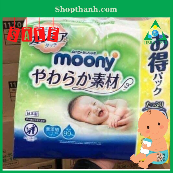 Xách Khăn Ướt Moony Nội Địa Nhật 8 gói x 76 tờ