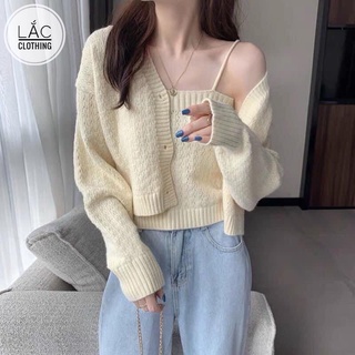 Set áo hai dây + cardigan len thời trang nữ 2021