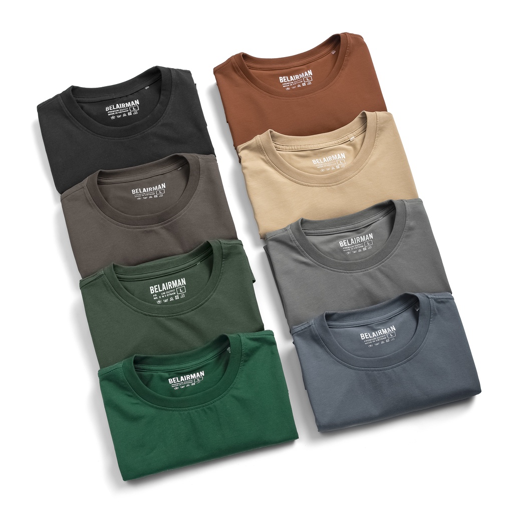Áo thun tay ngắn nam nữ cổ tròn basic vải Cotton trơn dày dặn, nhiều màu - BELAIRMAN
