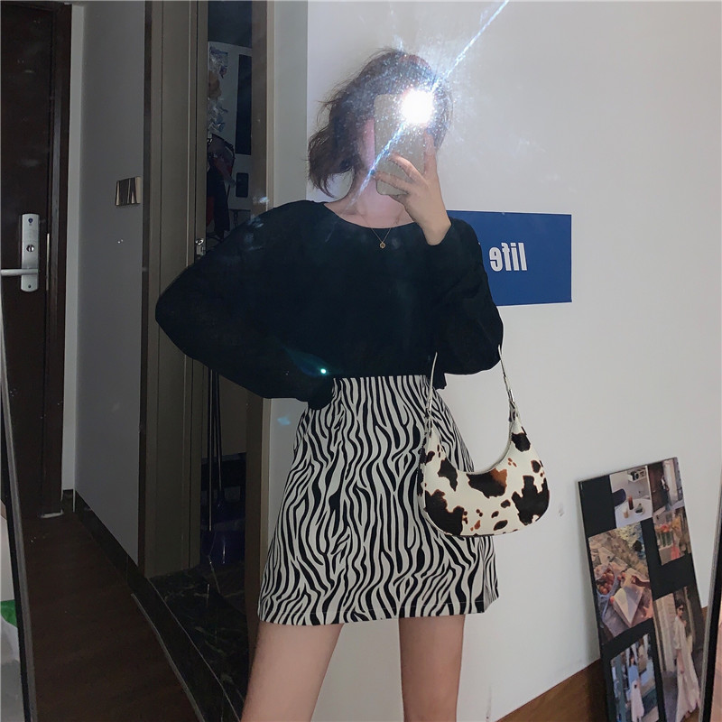 Váy Chữ A Lưng Cao Họa Tiết Ngựa Vằn