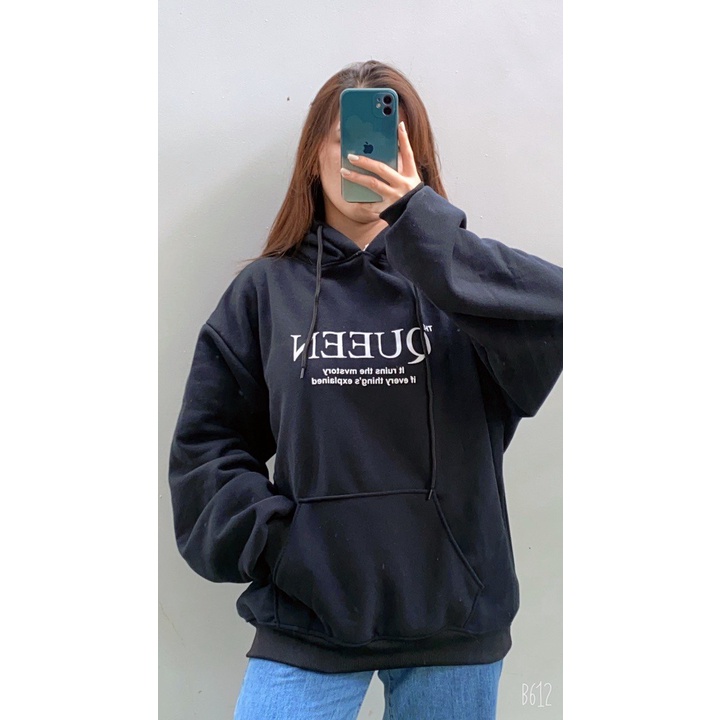 Áo hoodie nữ nam in chữ Queen Chất nỉ dày dặn,tốt,bền GZHD075 Store Q&amp;P