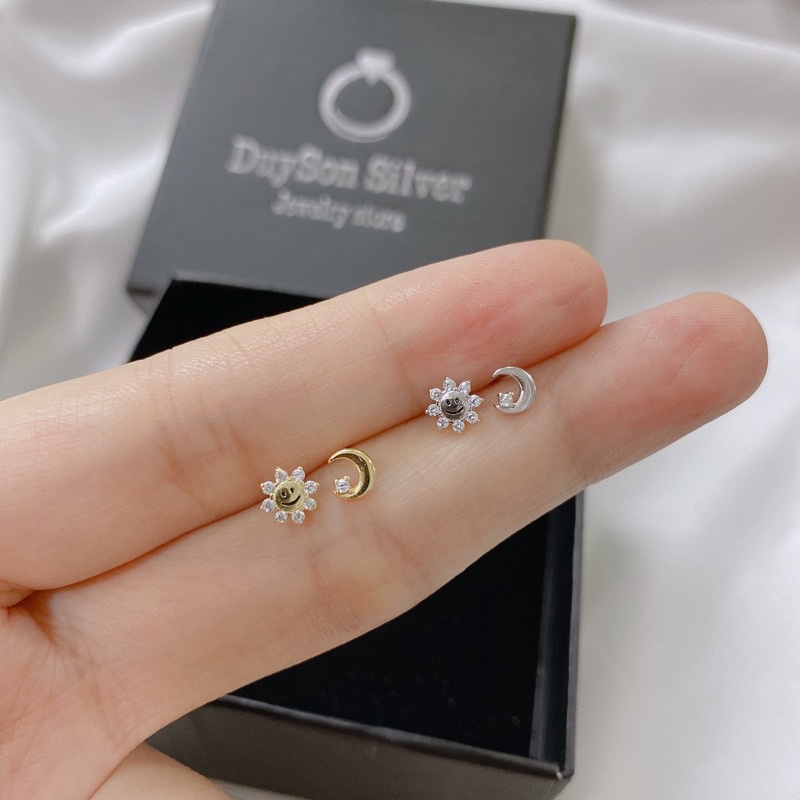 Bông tai bạc Ý 925 Khuyên tai bạc nữ mặt trăng mặt trời dễ thương DUYSON SILVER (Giá bán/1 đôi) [KNXK6]