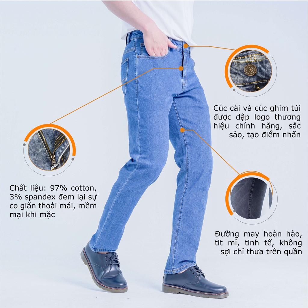 Quần Jean Nam H90 Ống Đứng Dáng Suông Rộng Chất Bò Co Giãn MTRJ002