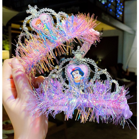 Đồ hóa trang Bờm phát sáng Cài tóc ELSA, Bạch Tuyết Băng đô công chúa có đèn nhấp nháy cho bé gái