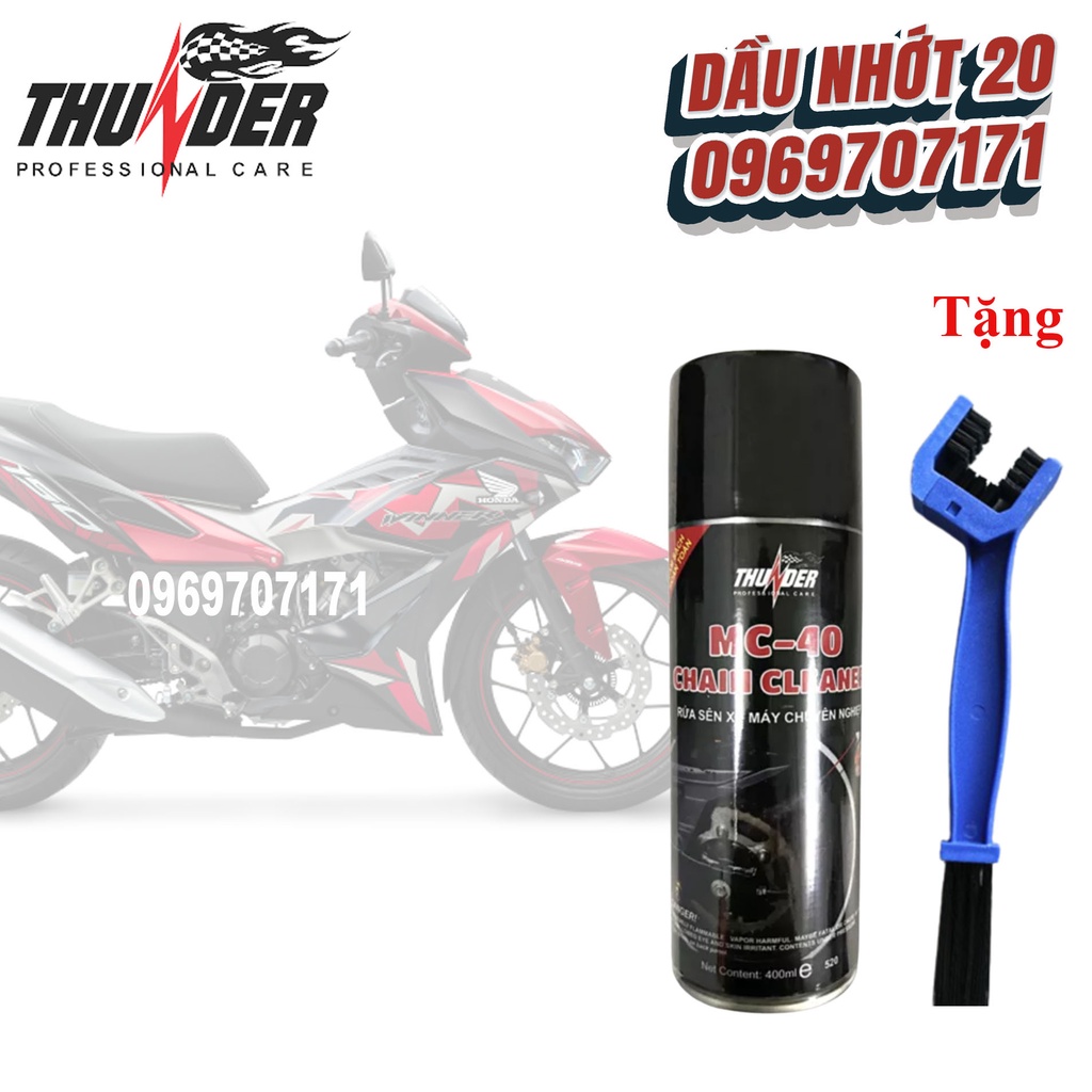 Bộ sản phẩm vệ sinh sên MC-40 400ml, Bôi trơn dưỡng sên Thunder 400ml và bàn chải sên chuyên nghiệp