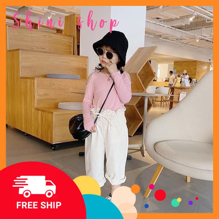Áo thun tay dài khoét vai chất thun tăm dày dặn cho bé gái ShiniShop