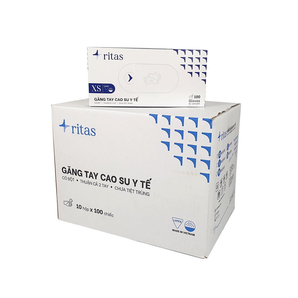 Găng tay cao su y tế có bột RITAS Xanh/VN