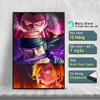 Tranh One Piece Luffy Zoro Sanji, Có Khung, Chuyên Trang Trí Góc Gaming