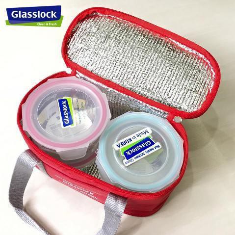 Túi giữ nhiệt hộp cơm hình oval màu đỏ