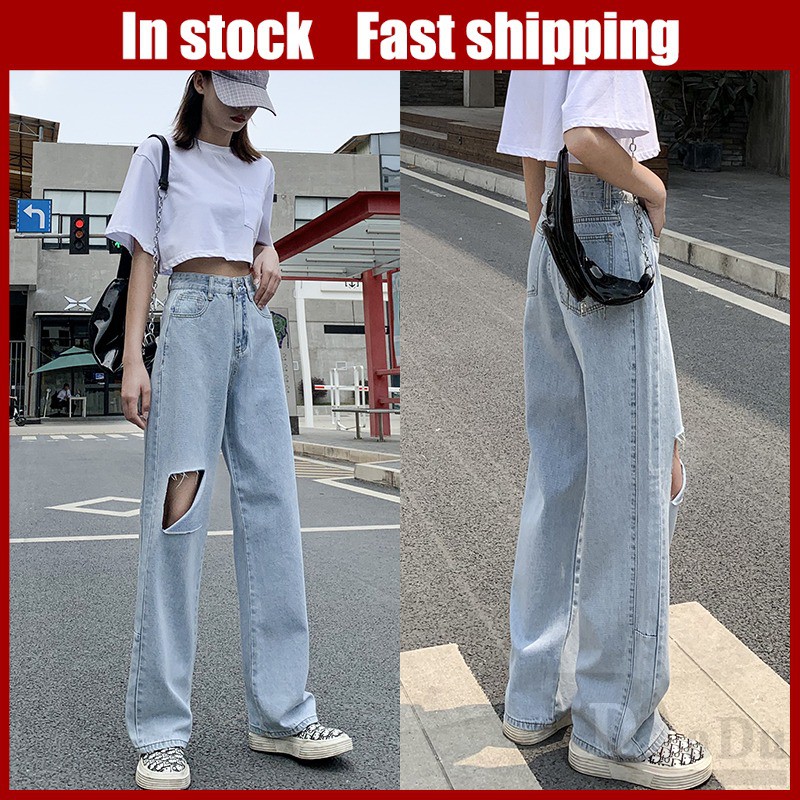Quần Jeans Dài Rách Gối Thời Trang Dành Cho Nữ