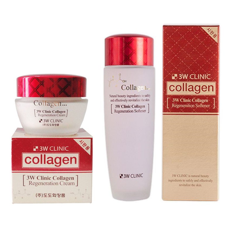 Bộ dưỡng da săn chắc dưỡng trắng da dưỡng ẩm chiết xuất từ Collagen 3W CLINIC Hàn Quốc [Nước Hoa Hồng+ Kem]