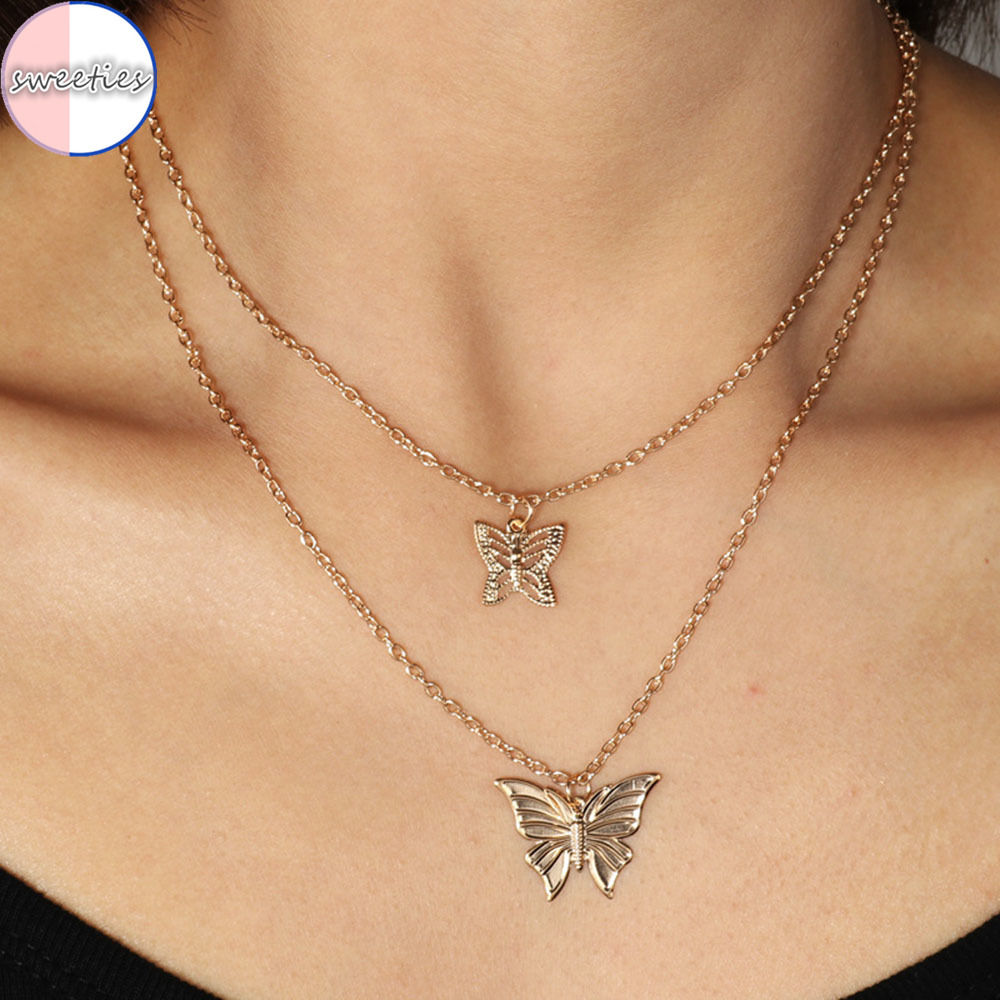 Dây chuyền nhiều lớp phối mặt hình bướm phong cách cổ điển thời trang cho nữ