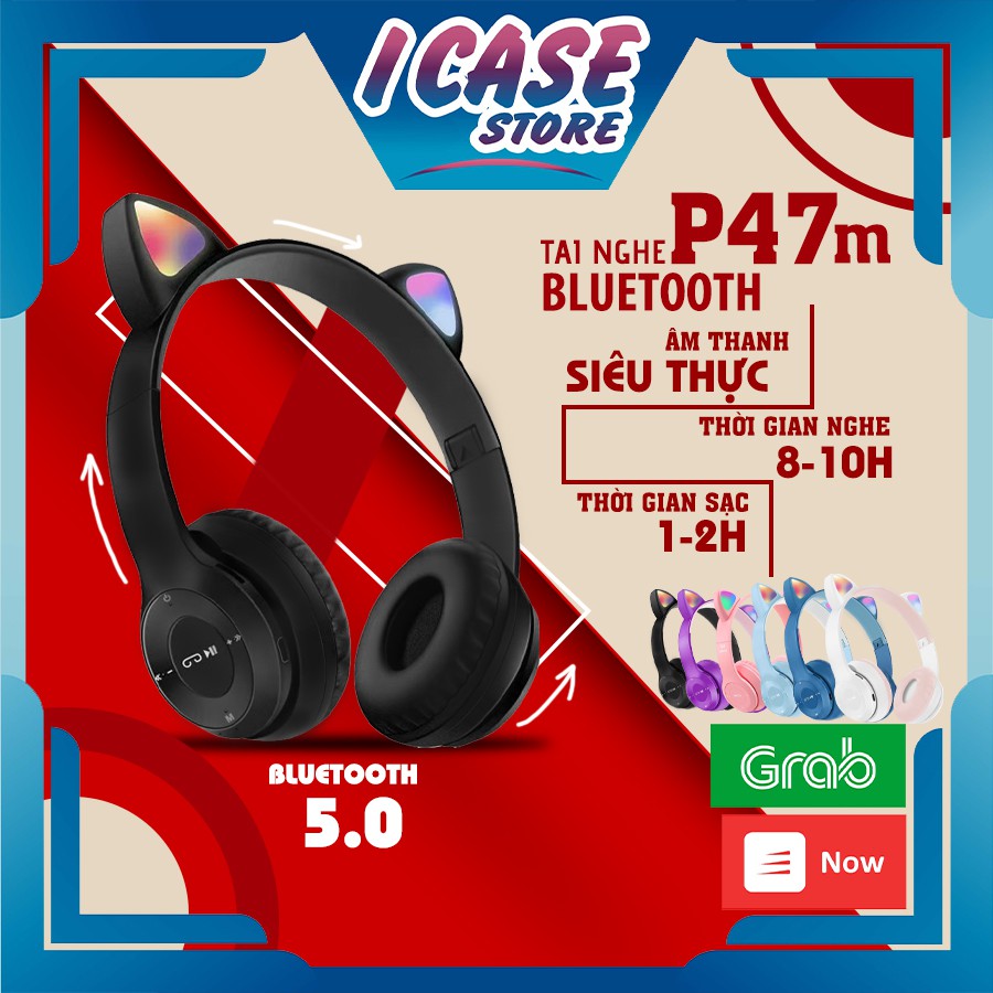 Tai Nghe Mèo Chụp Tai Headphone Mèo Cute Bluetooth Không Dây 5.0 P47M Hàng Chính Hãng