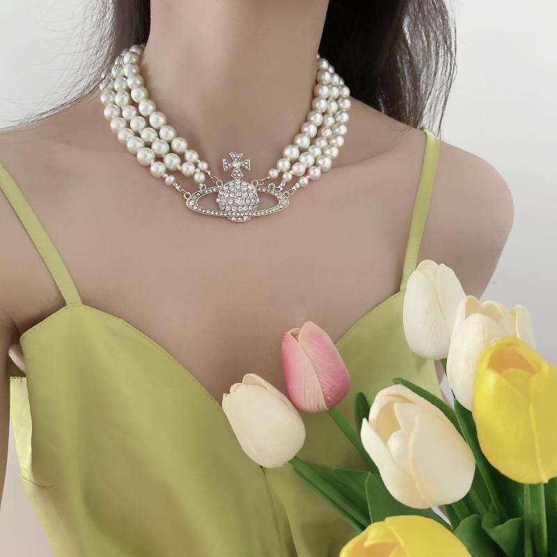 Vòng cổ Ngắn Đính Ngọc Trai Phong Cách retro Âu Mỹ