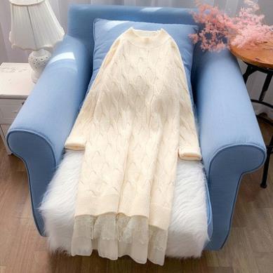 VIP Áo len nữ đẹp, Váy len nữ dáng xuông dài , Tà váy khâu ren nữ tính sang trọng