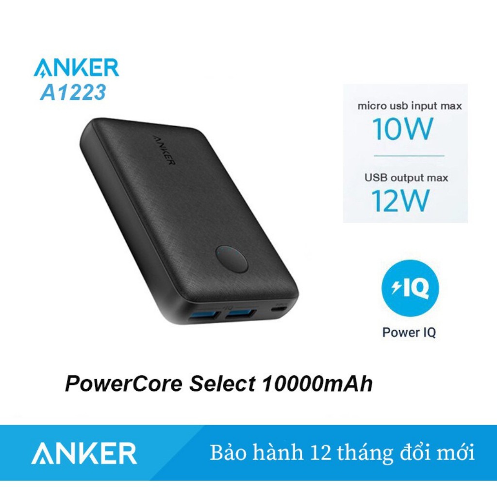 Pin sạc dự phòng ANKER PowerCore 10000mAh Select 2 cổng out USB - Mã A1223