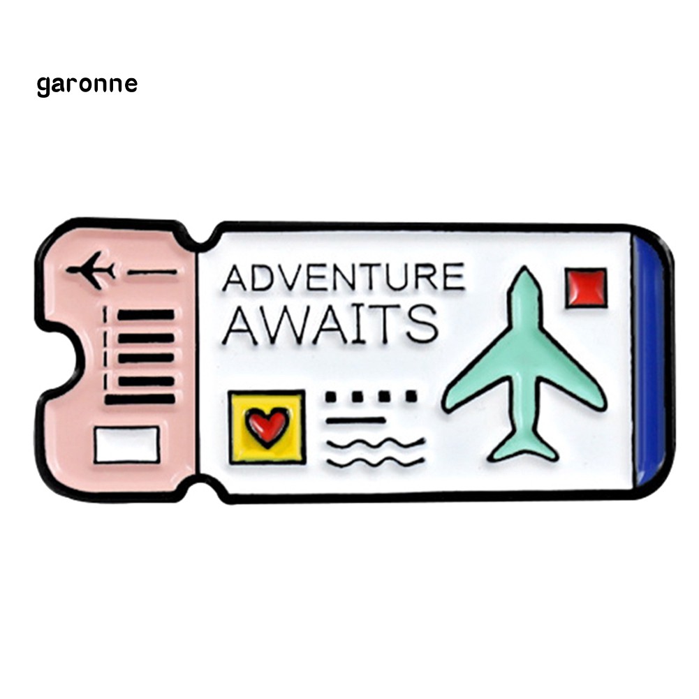 Fly Ticket English Letter Adventure Awaits Badge Lapel Brooch Pin Jewelry Gift