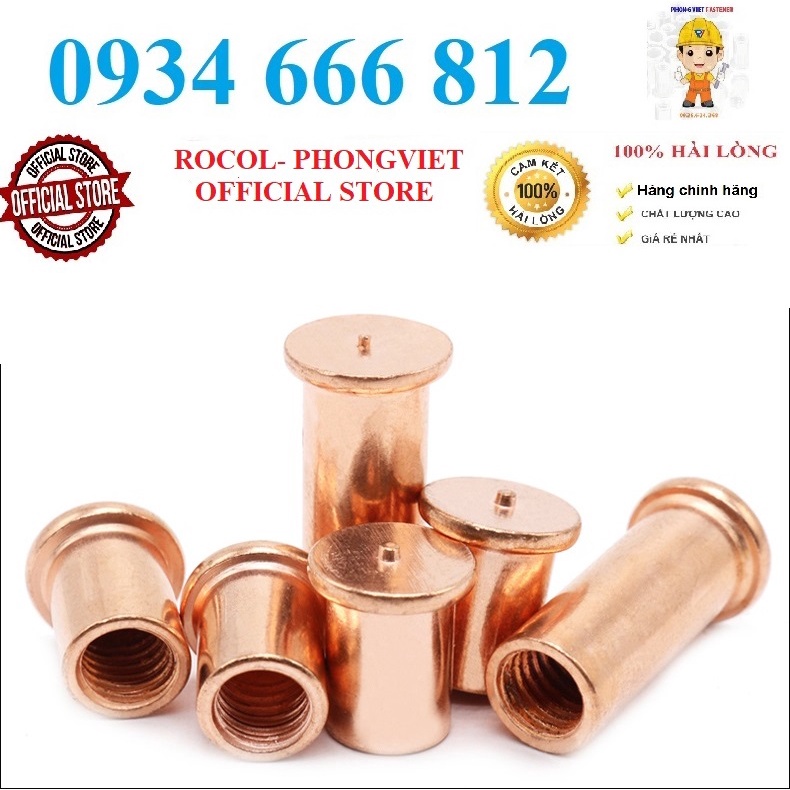 Combo 50c ecu hàn chập hàn nổ M3x6, M3x8,M3x10,M3x12,M3x16,M3x20 thép mạ đồng