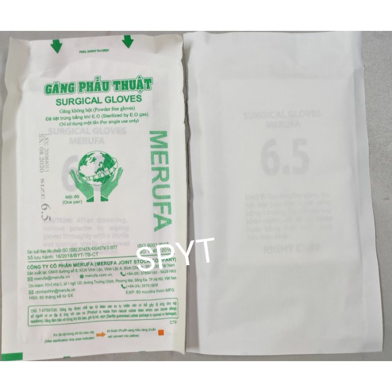 1 đôi găng tiệt trùng không bột size 6.5