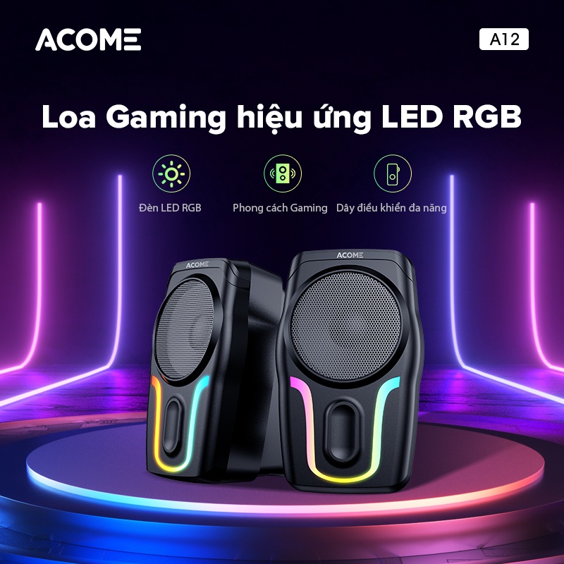 Loa Vi Tính ACOME A12 Gaming Loa Máy Tính Hiệu Ứng Đèn LED RGB Bass Mạnh Dùng Cho PC Laptop