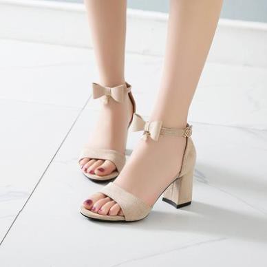 Giày Cao Gót, Sandal Đế Cao 7 Phân Hở Mũi Cổ Nơ Hạt Châu Cách Điệu ChaPi CP33