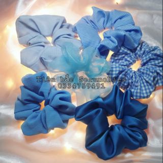Lẻ scrunchies xanh, dây buộc tóc xanh thời trang, thun buộc tóc phi bóng, lụa, xốp