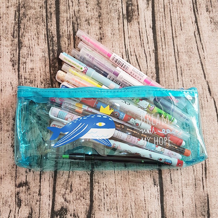 HCM -Hộp bút nhựa chống thấm họa tiết cá voi vương miện cá tính đáng yêu