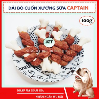 Bánh thưởng cho chó Captain (Bò cuốn xương sữa) (100gr/6-8 cây nhỏ) Đồ ăn cho chó mèo thú cưng -  lamguyen96