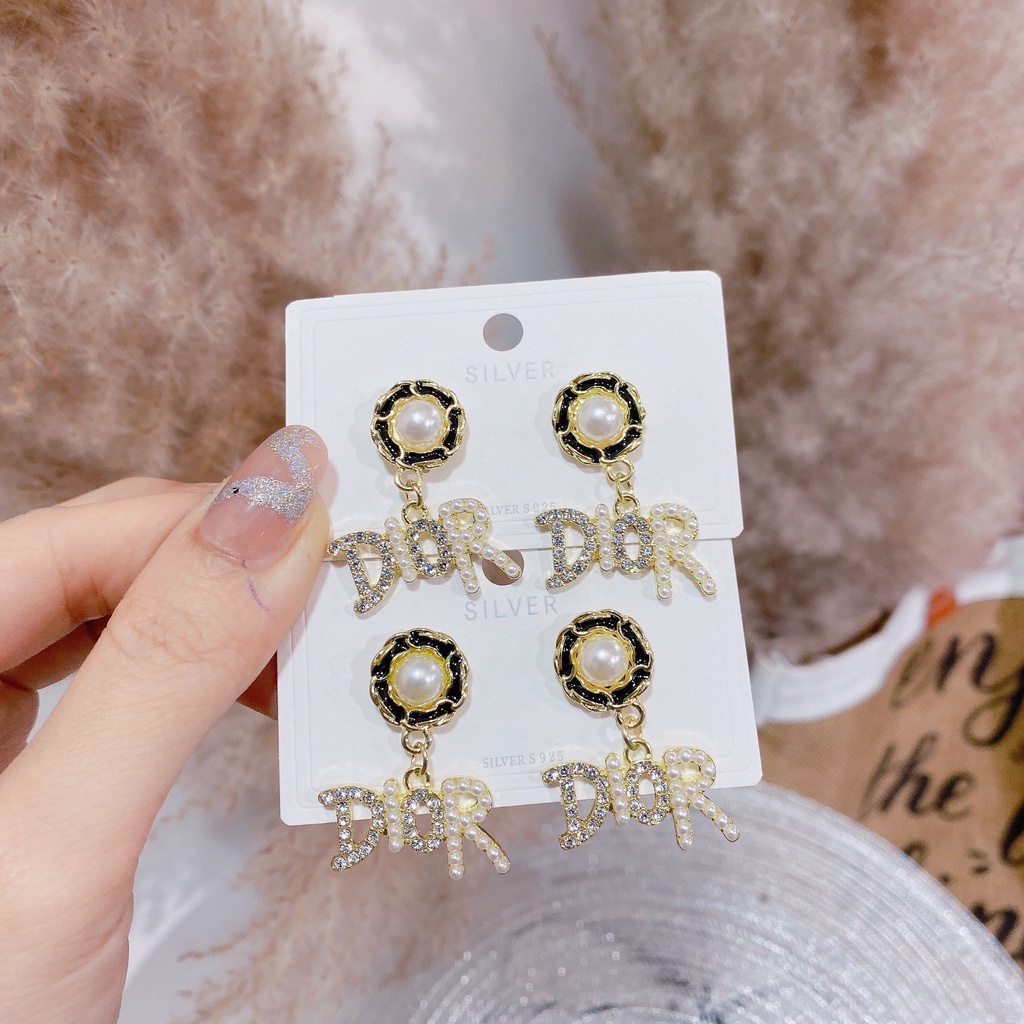 Hoa tai khuyên tai bạc S925 chữ H