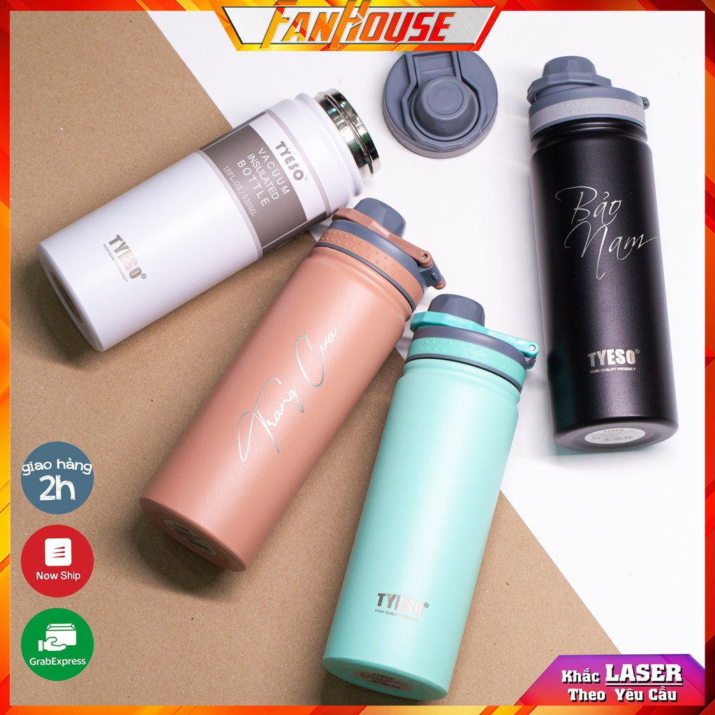 Bình nước Tyeso Easy chính hãng giữ nhiệt 24h ly đựng nước dung tích 530ml Inox 304 Fan House khắc tên theo yêu cầu