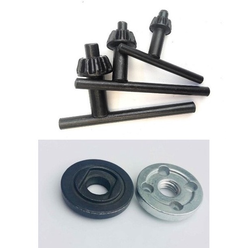 Chìa mở máy khoan, tay khế mở máy khoan 10mm, 13mm, 16mm. Cặp tán máy mài 1T, cặp đồng tiền máy mài 100mm