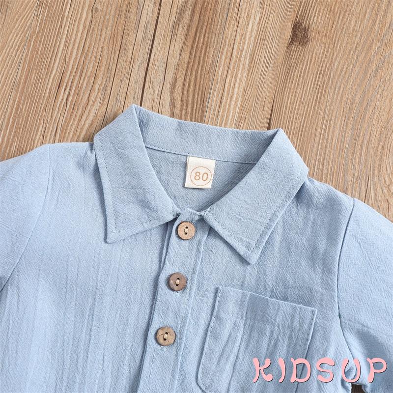 Set Đồ 2 Món Gồm Áo Tay Ngắn Cổ Bẻ Màu Trơn + Quần Short Cho Bé Trai