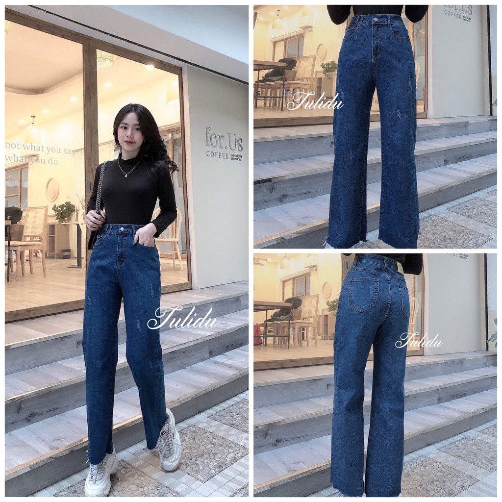 Quần Jean Ống Rộng "Uri Jeans" Tulidu, Ống Đứng Rộng Chất Co Giãn Vải Cotton Jeans Cao Cấp [S90]