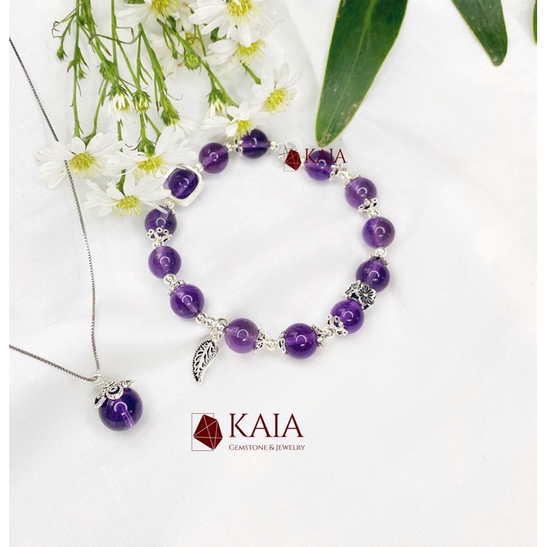 Vòng tay phong thuỷ Amethyst Lavender cỏ bốn lá may mắn bạc 925 - KAIA