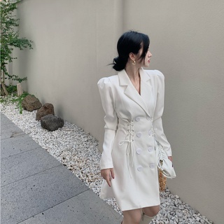 Đầm Vest Blazer Nữ Dài Tay 2 Màu Đen Trắng, Đầm Vest Công Sở Thiết Kế Hàng Nhập Quảng Châu