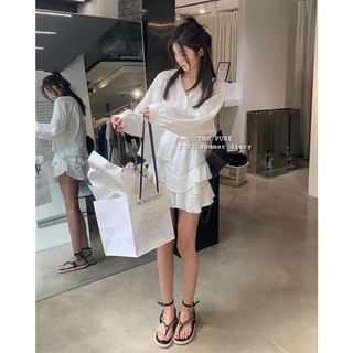 The pure / set áo somi + chân váy viền thêu