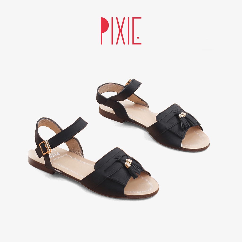 Giày Sandal Bệt Da Thật Gắn Nơ Chuông Pixie X469