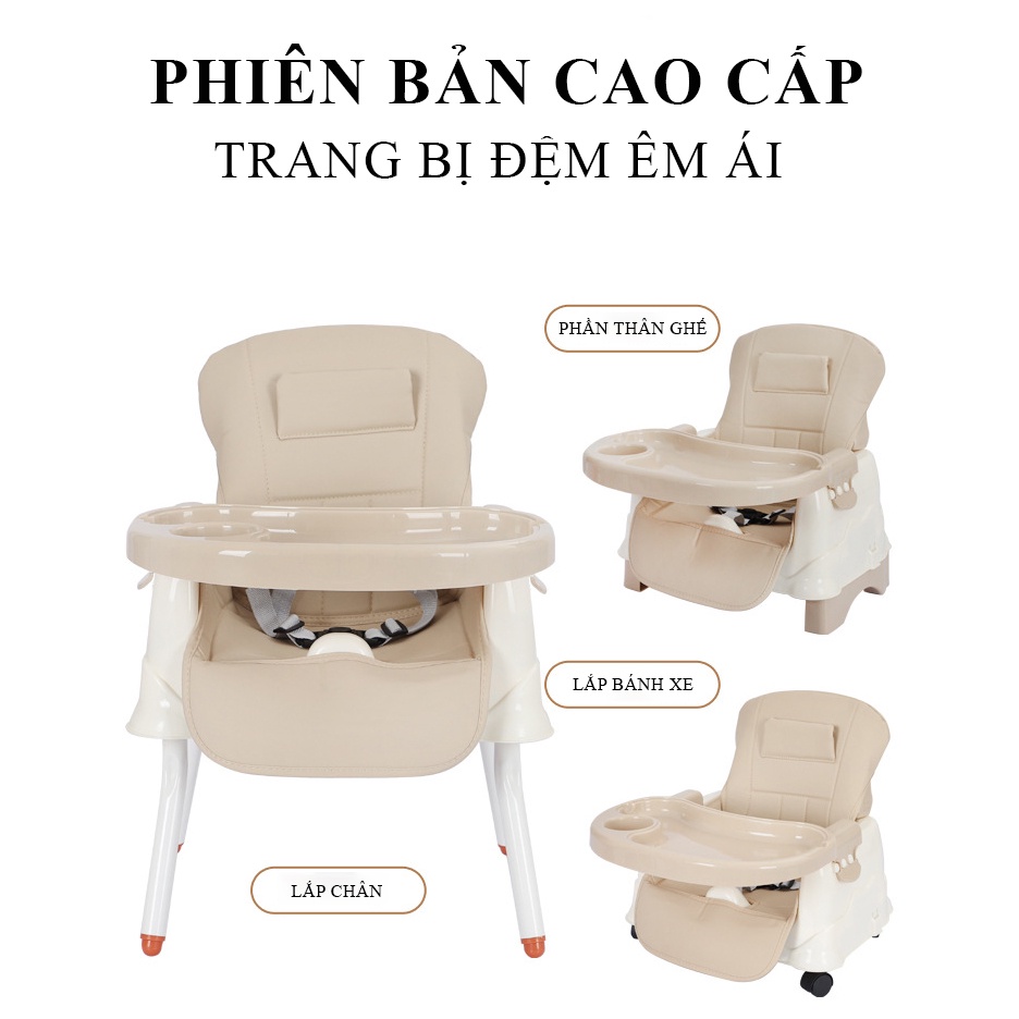 Ghế ăn dặm cao cấp cho bé nhiều chế độ, gấp gọn, kèm đệm, bánh xe và chân sắt an toàn tiện lợi - Bảo hành 12 tháng