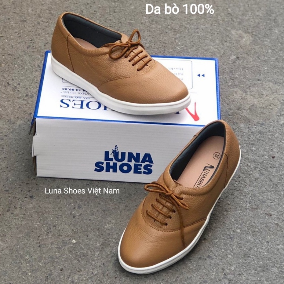 Giày slip on nữ da bò thật cao 2p LUNASHOES  giầy lười tăng chiều cao đi êm chân