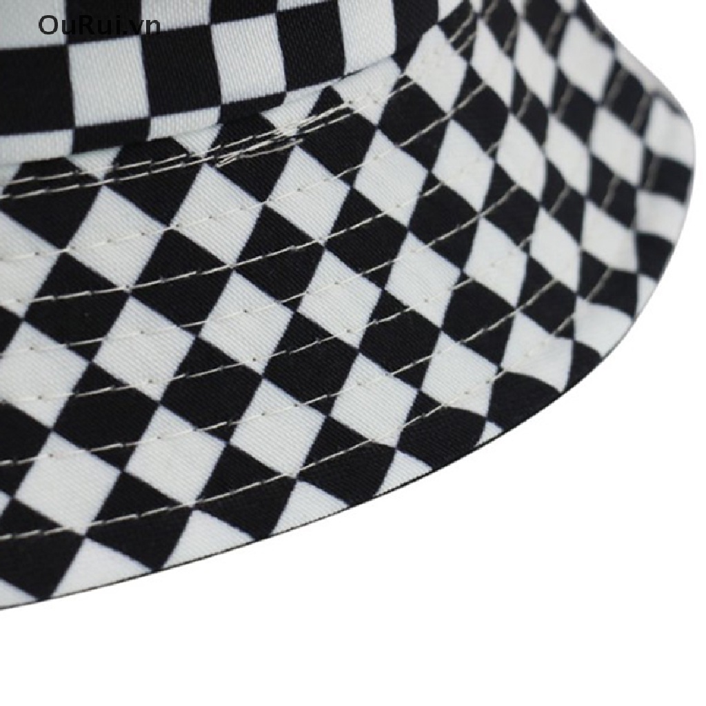 Mũ Bucket Họa Tiết Sọc Caro Trắng Đen Thời Trang Cho Nam Và Nữ