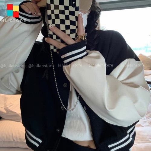 Áo khoác bóng chày form crotop vải nỉ lót bông ❤️ Áo bomber ngắn phong cách Ulzzang nữ D05