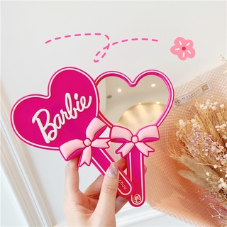 Gương cầm tay hình trái tim và nơ có chữ Barbie