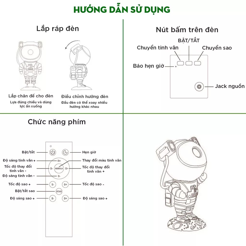 Đèn Laser PHI HÀNH GIA chiếu sao bầu trời Galaxy Thiên Hà - Mẫu mới 2023 - BẢO HÀNH 6 THÁNG