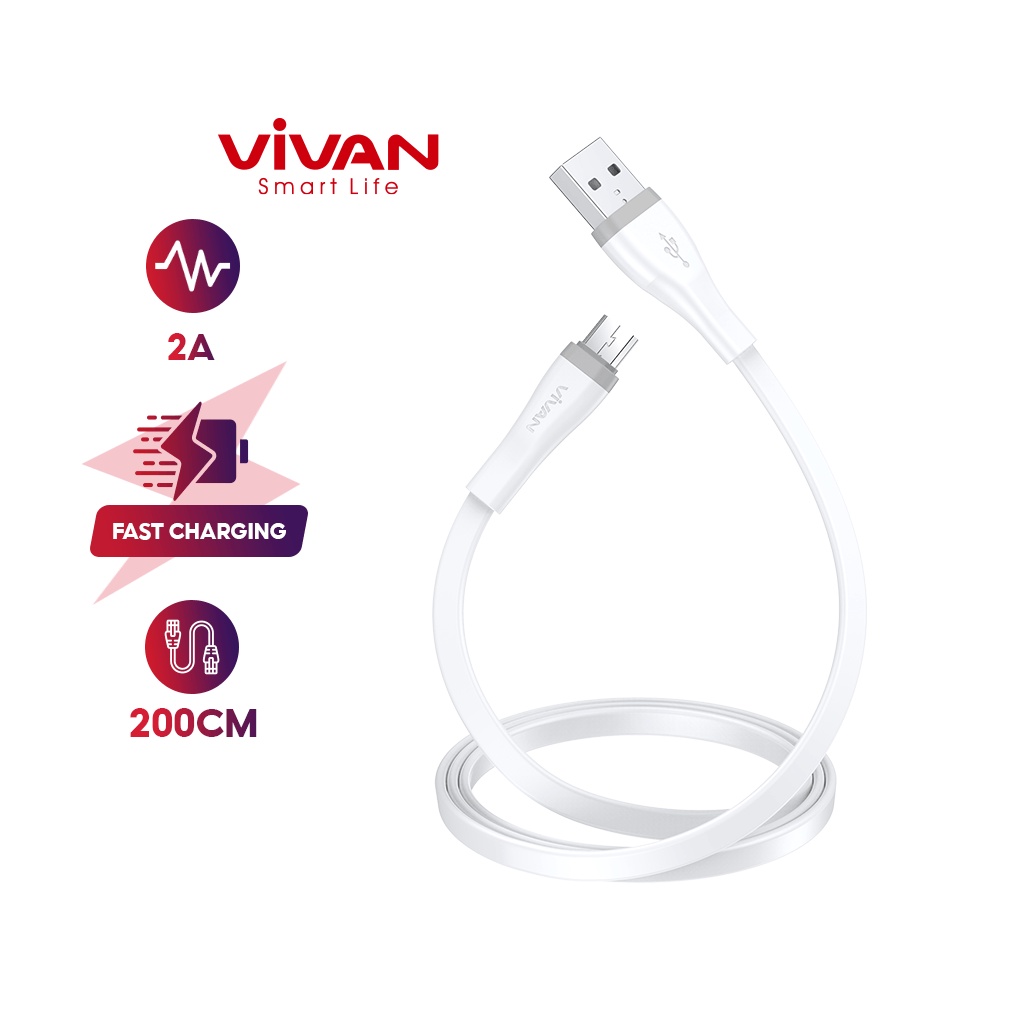 Cáp sạc nhanh VIVAN SM30S/SM200S cổng micro dẹt 1m -CHÍNH HÃNG BẢO HÀNH 12 THÁNG