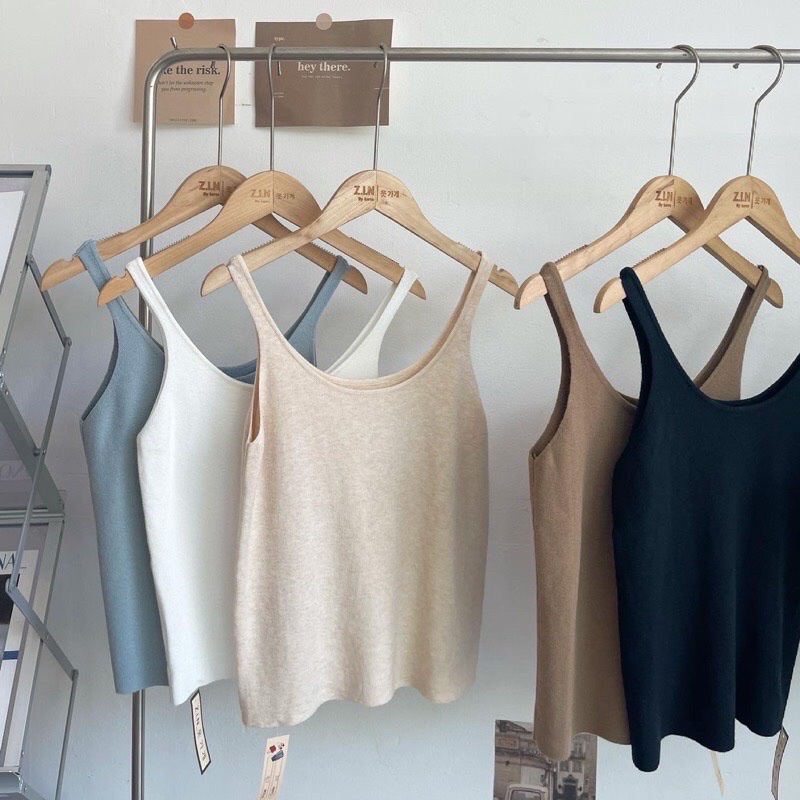 Áo 2 Dây Style Hàn Dáng Cộc Ba Lỗ Chất Len Quảng Châu, Áo 2 dây len trơn vintage dễ phối đồ
