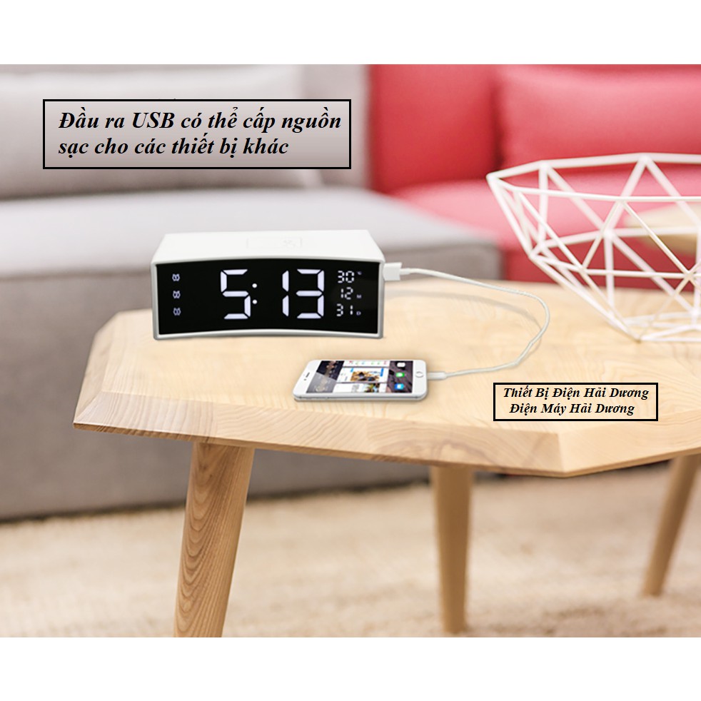 Đồng hồ để bàn LED 3D màn hình gương cong TN229 (Trắng/Đen) - Có Video Smart Clock - Báo thức hẹn giờ - BH 1 năm