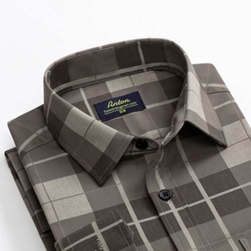 Áo Sơ Mi Nam Công Sở Trung Niên Anton Somianton Màu Nâm Đậm Họa Tiết Kẻ Caro Vải Sợi Tre - XAC135