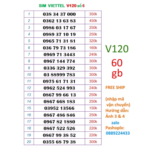 Sim V120 viettel 10 số đẹp 6